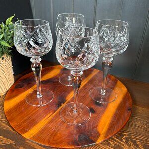 Vintage Bohemia Cut Crystal Pinwheel Wine Glasses Set of 4 Stemmed Goblets